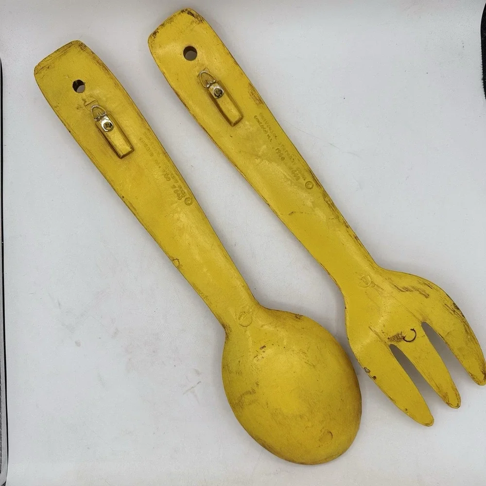 Vtg 1960 Universal Statuary Corp Wooden Fork Spoon Set Chicago Wall Decor Large